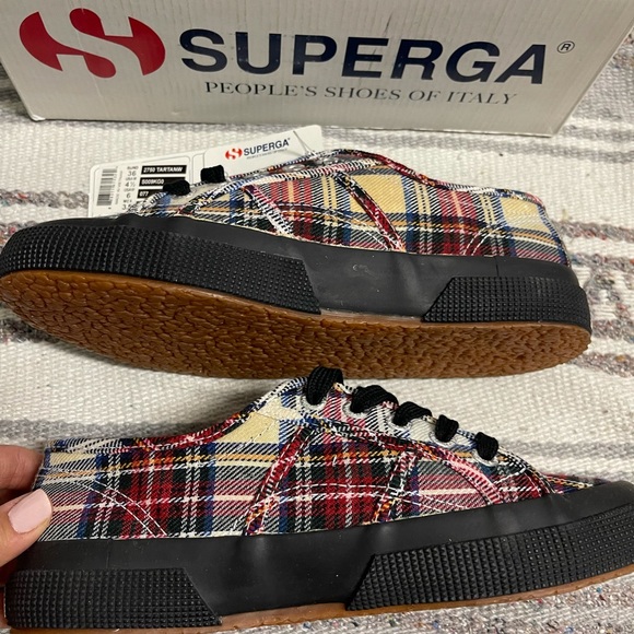 Superga Shoes - SUPERGA WHITE MULTI PLAID SNEAKERS NWT SZ 6